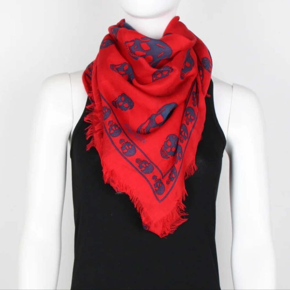 ALEXANDER McQUEEN red modal/silk skull scarf